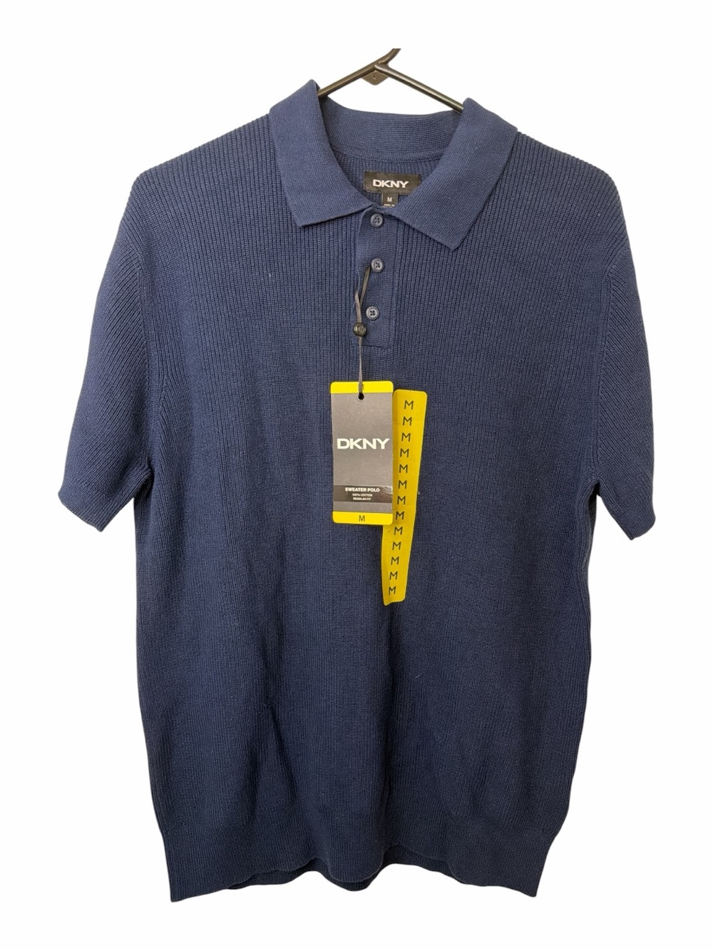 DKNY Navy Short Sleeve Sweater Polo Knit Shirt NWT